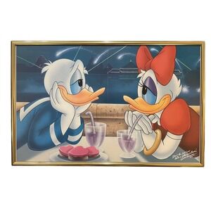 Disney Donald Daisy Duck Framed Print Romantic Dinner Wall Art Decor